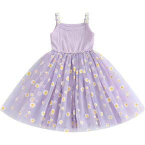 KMBANGI Toddler Baby Infant Girls Summer Dress Daisy Print Sleeveless Suspender Tulle A-Line Princess Tutu Dress Birthday