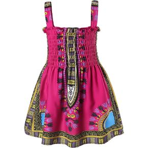 MODNTOGA Kids Toddler Girls African Dress Dashiki Ankara Outfit Sleeveless Sling Smocked Dress Boho Baby Girl Clothes