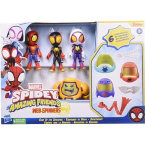 Spidey and his Amazing Friends Marvel Web-Spinners Gear Up for Adventure 4-Pack, 4-Inch Action Figures with 6 Accessories, Super Hero Toys for Kids 3+