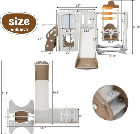 مجموعة ملعب للأطفال الصغار 4 في 1 على شكل صاروخ من Miscoos - شريحة وأرجوحة معتمدة من HDPE، هيكل آمن ومستقر - مجموعة لعب داخلية/خارجية سهلة التركيب للأطفال in Kuwait