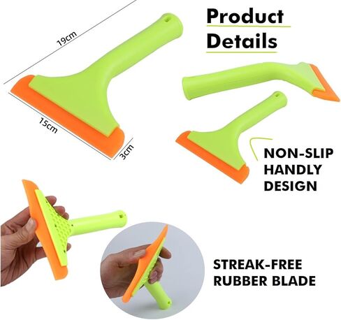 Silicone Squeegee Window Shower Squeegee,Auto Water Blade,Water Wiper,All-Purpose Cleaning Squeegee for Car Windshield, Window, Mirror Shower Glass Door 5.9'' Blade and 7.5'' Long Handle (Blue+Green) in Saudi Arabia