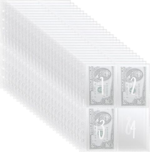 Dimeho 25 ورقة بحجم A5 جيوب مجلدة، 100 ظرف PVC شفاف حشو النقود النقدية توفير المال التحدي الموثق، 6 ثقوب حلقة استبدال الموثق إدراج دفتر الميزانية النقدية in Kuwait
