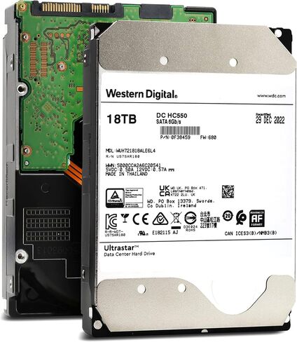 محرك الأقراص الصلبة WD Ultrastar DC HC550 سعة 18 تيرابايت و7200 دورة في الدقيقة مقاس 3.5 بوصات SATA WUH721818ALE6L4 (متجدد) in Saudi Arabia
