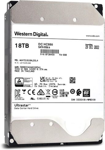 محرك الأقراص الصلبة WD Ultrastar DC HC550 سعة 18 تيرابايت و7200 دورة في الدقيقة مقاس 3.5 بوصات SATA WUH721818ALE6L4 (متجدد) in Saudi Arabia