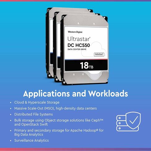 محرك الأقراص الصلبة WD Ultrastar DC HC550 سعة 18 تيرابايت و7200 دورة في الدقيقة مقاس 3.5 بوصات SATA WUH721818ALE6L4 (متجدد) in Saudi Arabia
