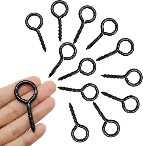ECKJ 12 حزمة من خطافات العين اللولبية مقاس 5.08 سم #14 خطاف مسمار معدني أسود مطلي بالزنك لتعليق النباتات، أضواء سلسلة، زينة عيد الميلاد، تغذية الطيور، لافتة خشبية، دقات الرياح، حبل، ستارة in Kuwait