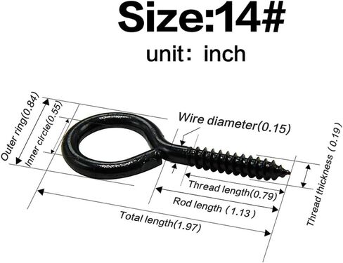 ECKJ 12 حزمة من خطافات العين اللولبية مقاس 5.08 سم #14 خطاف مسمار معدني أسود مطلي بالزنك لتعليق النباتات، أضواء سلسلة، زينة عيد الميلاد، تغذية الطيور، لافتة خشبية، دقات الرياح، حبل، ستارة in Kuwait