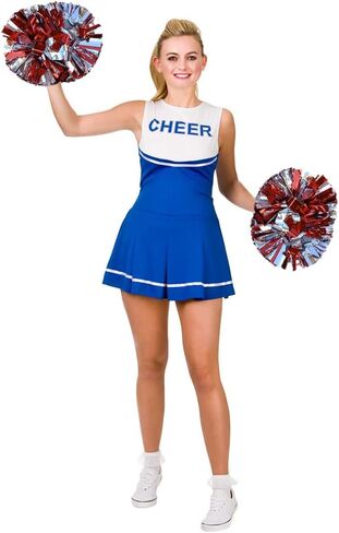 FUENGJI Cheerleader Pom Poms 2 Pack Sports Dance Cheering Plastic Metallic Cheerleading Pom Poms for Kids Adults Team Spirit (Blue) in Saudi Arabia