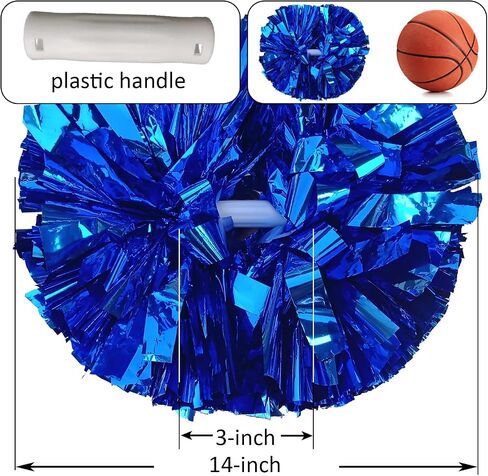 FUENGJI Cheerleader Pom Poms 2 Pack Sports Dance Cheering Plastic Metallic Cheerleading Pom Poms for Kids Adults Team Spirit (Blue) in Saudi Arabia