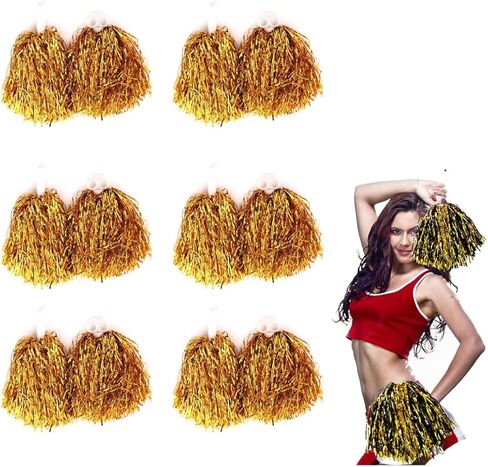 12pcs Cheerleading Pom Poms, Metallic Paper Pom Poms with Plastic Handles, Easy Grip, for Competition or Personal Use, for Cheerleading Team, Sports, Dances, Durable and Lightweight (Blue and Gold) in Saudi Arabia