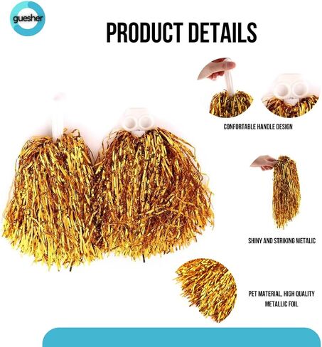 12pcs Cheerleading Pom Poms, Metallic Paper Pom Poms with Plastic Handles, Easy Grip, for Competition or Personal Use, for Cheerleading Team, Sports, Dances, Durable and Lightweight (Blue and Gold) in Saudi Arabia