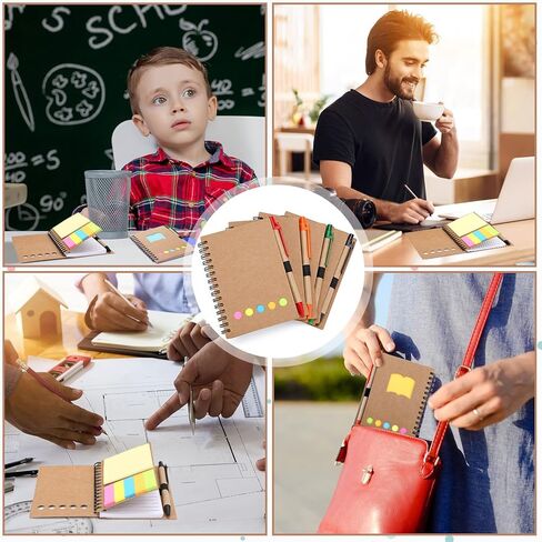 TOODOO 4 عبوات مبطنة من ورق الكرافت الدفتري المبطن مع قلم في حامل، ملاحظات لاصقة وعلامات تبويب مؤشرة ملونة لعلامة الصفحة، دفتر أعمال ستينو جيب (بني، متوسط) in Kuwait