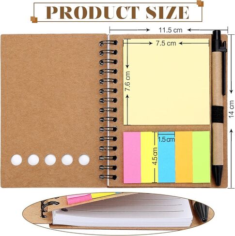 TOODOO 4 عبوات مبطنة من ورق الكرافت الدفتري المبطن مع قلم في حامل، ملاحظات لاصقة وعلامات تبويب مؤشرة ملونة لعلامة الصفحة، دفتر أعمال ستينو جيب (بني، متوسط) in Kuwait