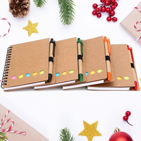 TOODOO 4 عبوات مبطنة من ورق الكرافت الدفتري المبطن مع قلم في حامل، ملاحظات لاصقة وعلامات تبويب مؤشرة ملونة لعلامة الصفحة، دفتر أعمال ستينو جيب (بني، متوسط) in Kuwait