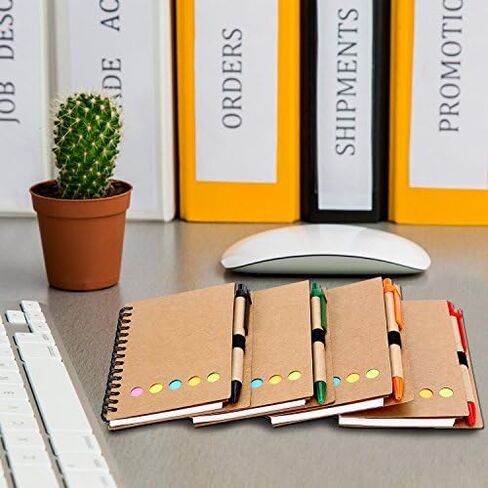 TOODOO 4 عبوات مبطنة من ورق الكرافت الدفتري المبطن مع قلم في حامل، ملاحظات لاصقة وعلامات تبويب مؤشرة ملونة لعلامة الصفحة، دفتر أعمال ستينو جيب (بني، متوسط) in Kuwait