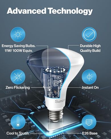 Sunco Lighting 6 Pack BR30 LED Bulbs, High Output 1200 Lumens, Indoor Flood Lights, 11W Equivalent 65W, 5000K Daylight, E26 Base, Interior Dimmable Recessed Can Light Bulbs - Energy Star in Kuwait