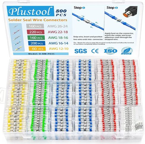800PCS Solder Seal Wire Connectors,Plustool Self-Solder Heat Shrink Butt Connectors,Solder Sleeve Waterproof Insulated Wire Connectors,Electrical Butt Splice Wire Terminals for Marine Automotive Truck in Saudi Arabia