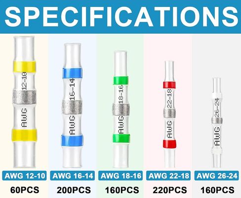 800PCS Solder Seal Wire Connectors,Plustool Self-Solder Heat Shrink Butt Connectors,Solder Sleeve Waterproof Insulated Wire Connectors,Electrical Butt Splice Wire Terminals for Marine Automotive Truck in Saudi Arabia