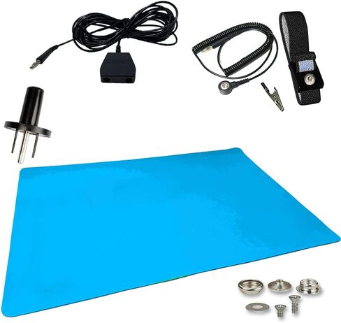 Static Care ESD Compliant Mat Workstation Kit - 16"x24"x.060", Wrist Strap Set, Ground Cord, Universal Snap Kit, Easy to Use Outlet Adapter,Computer/Cellphone Repair Kit, Soldering Mat - NASA Blue in Saudi Arabia