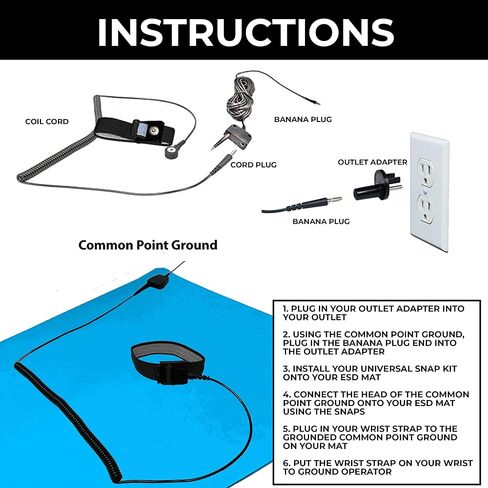Static Care ESD Compliant Mat Workstation Kit - 16"x24"x.060", Wrist Strap Set, Ground Cord, Universal Snap Kit, Easy to Use Outlet Adapter,Computer/Cellphone Repair Kit, Soldering Mat - NASA Blue in Saudi Arabia
