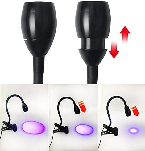 ترقية مصباح بمشبك ضوء الأشعة فوق البنفسجية 3 وات بتركيز قابل للتعديل لفن الأظافر، ومعالجة الغراء الصناعي، وفحص الفلورسنت، ومنفذ USB للتركيز على الأشعة فوق البنفسجية، ضوء أسود in Kuwait