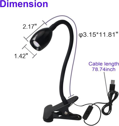ترقية مصباح بمشبك ضوء الأشعة فوق البنفسجية 3 وات بتركيز قابل للتعديل لفن الأظافر، ومعالجة الغراء الصناعي، وفحص الفلورسنت، ومنفذ USB للتركيز على الأشعة فوق البنفسجية، ضوء أسود in Kuwait