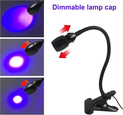 ترقية مصباح بمشبك ضوء الأشعة فوق البنفسجية 3 وات بتركيز قابل للتعديل لفن الأظافر، ومعالجة الغراء الصناعي، وفحص الفلورسنت، ومنفذ USB للتركيز على الأشعة فوق البنفسجية، ضوء أسود in Kuwait