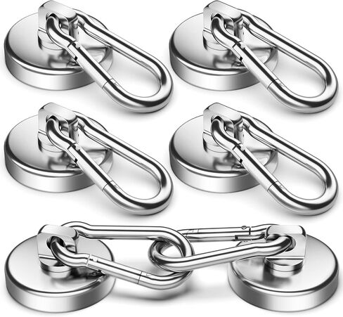 NOBEFY 7 Pack Strong Magnetic Hooks with Carabiner Hook, 50 LBS Heavy Duty Magnetic Hooks Strong Neodymium Magnets, Magnet Hooks with Swivel for Kitchen, Hanging, Cruise, Grill in Saudi Arabia