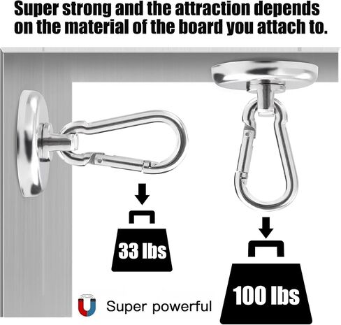 NOBEFY 7 Pack Strong Magnetic Hooks with Carabiner Hook, 50 LBS Heavy Duty Magnetic Hooks Strong Neodymium Magnets, Magnet Hooks with Swivel for Kitchen, Hanging, Cruise, Grill in Saudi Arabia