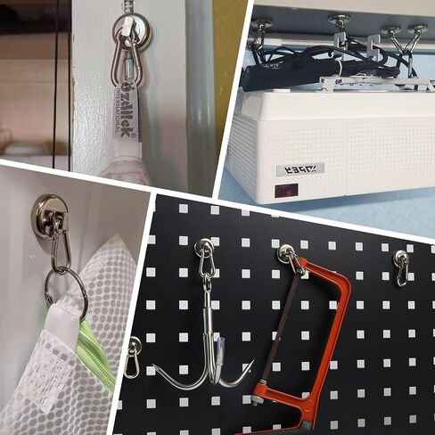 NOBEFY 7 Pack Strong Magnetic Hooks with Carabiner Hook, 50 LBS Heavy Duty Magnetic Hooks Strong Neodymium Magnets, Magnet Hooks with Swivel for Kitchen, Hanging, Cruise, Grill in Saudi Arabia