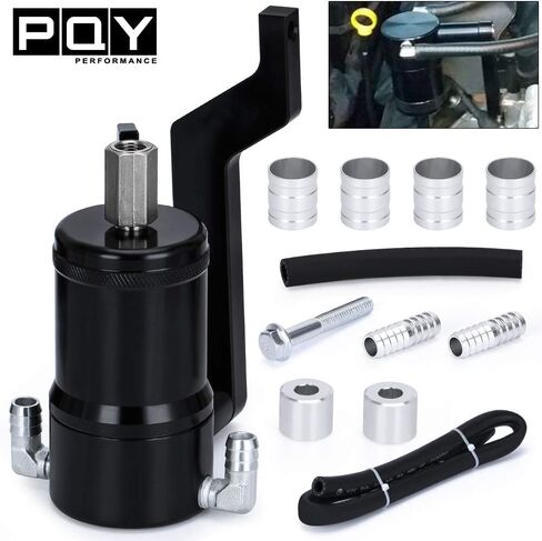 علبة التقاط الزيت PQY خزان فاصل الزيت المحير 6oz للشاحنات المتوافقة مع 09-on Dodge Challenger Ram 1500 2500 5.7L 6.4L Hemi Black in Saudi Arabia