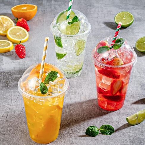 FOCUSLINE 200 PACK 12oz Clear Plastic Cups, Disposable Cold Drinking Cups, 12 Ounce Clear Cups with Flat Lids with Holes for Smoothie, Milkshake, Bubble Tea, Parfait in Saudi Arabia