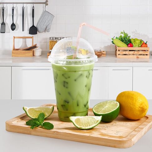 FOCUSLINE 200 PACK 12oz Clear Plastic Cups, Disposable Cold Drinking Cups, 12 Ounce Clear Cups with Flat Lids with Holes for Smoothie, Milkshake, Bubble Tea, Parfait in Saudi Arabia
