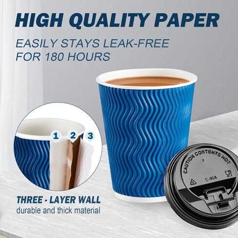 80 Pack 16 oz Disposable Coffee Cups with Lids and Straws, Insulated Ripple Wall To Go Paper Coffee Cups for Coffee, Hot Chocolate and Hot Tea Drinks - Champagne in Kuwait
