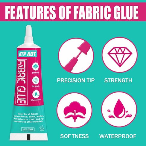 70 ML Fabric Glue, Permanent Clear Washable Clothing Glue for All Fabrics, Cotton, Flannel, Denim, Leather, Polyester, Doll Repair, 24 Hours Dry and Waterproof (70 ML Fabric Glue) in Saudi Arabia