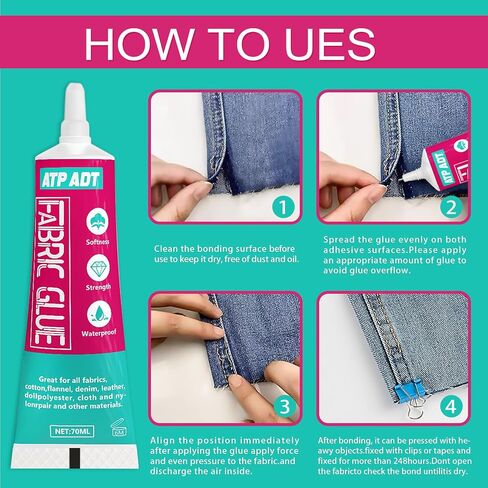 70 ML Fabric Glue, Permanent Clear Washable Clothing Glue for All Fabrics, Cotton, Flannel, Denim, Leather, Polyester, Doll Repair, 24 Hours Dry and Waterproof (70 ML Fabric Glue) in Saudi Arabia