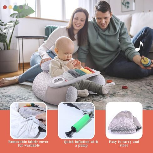Blublu Park Baby Inflatable Seat with Cover for Babies 3-36 Months, Portable Baby Chair Sit Me Up Floor Seat with Detachable Activity Sensory Tray, Baby Seats for Sitting up, Piano in Saudi Arabia