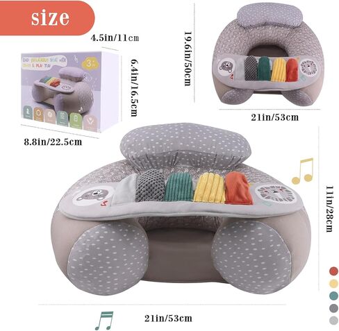 Blublu Park Baby Inflatable Seat with Cover for Babies 3-36 Months, Portable Baby Chair Sit Me Up Floor Seat with Detachable Activity Sensory Tray, Baby Seats for Sitting up, Piano in Saudi Arabia
