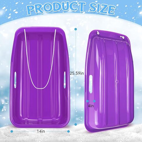 Shappy 12 Pcs Winter Plastic Snow Sled Bulk for Kids 26 x 14 Inch Toboggan Snow Sled with Pull Rope and Handles Downhill Sprinter Sand Sled for Kid 2-10 Outdoor Downhill Game in Kuwait
