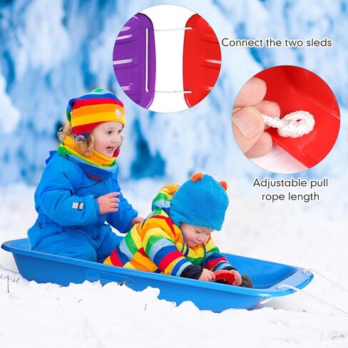 Shappy 12 Pcs Winter Plastic Snow Sled Bulk for Kids 26 x 14 Inch Toboggan Snow Sled with Pull Rope and Handles Downhill Sprinter Sand Sled for Kid 2-10 Outdoor Downhill Game in Kuwait