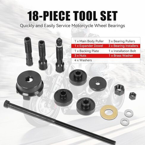 مجموعة أدوات سحب محمل العجلة من Richeer مناسبة للدراجات النارية Harley Davidson - محامل 0.75 بوصة 1 بوصة 25 مم متوافقة مع الخنازير من عام 2000، 11 قطعة in Kuwait