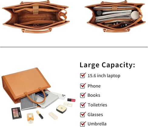 حقيبة كمبيوتر محمول للنساء، حقيبة عمل من جلد البولي يوريثان مقاس 15.6 بوصة، حقيبة كمبيوتر محمول، حقيبة كتف للأعمال، حقيبة مكتب للأعمال، حقيبة يد - بني in Kuwait