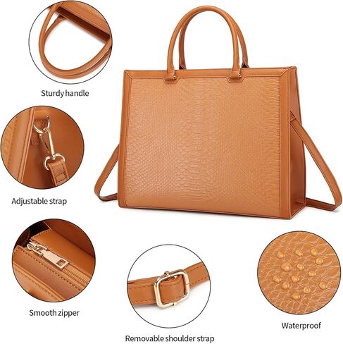 حقيبة كمبيوتر محمول للنساء، حقيبة عمل من جلد البولي يوريثان مقاس 15.6 بوصة، حقيبة كمبيوتر محمول، حقيبة كتف للأعمال، حقيبة مكتب للأعمال، حقيبة يد - بني in Kuwait