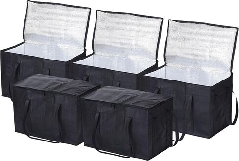 حزمة من 5 أكياس بقالة معزولة قابلة لإعادة الاستخدام من باتيكل، أكياس تبريد مقاس XXXL مع حقيبة طعام حرارية بسحاب لبقالة الطعام الساخنة والباردة والسفر على الشاطئ، أسود (22.8 بوصة × 13 بوصة × 15 بوصة) in Kuwait