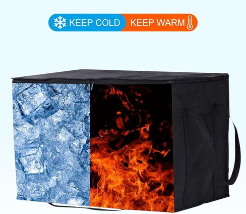 حزمة من 5 أكياس بقالة معزولة قابلة لإعادة الاستخدام من باتيكل، أكياس تبريد مقاس XXXL مع حقيبة طعام حرارية بسحاب لبقالة الطعام الساخنة والباردة والسفر على الشاطئ، أسود (22.8 بوصة × 13 بوصة × 15 بوصة) in Kuwait