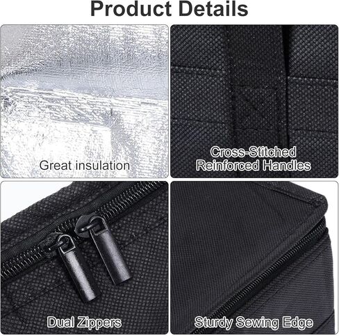 حزمة من 5 أكياس بقالة معزولة قابلة لإعادة الاستخدام من باتيكل، أكياس تبريد مقاس XXXL مع حقيبة طعام حرارية بسحاب لبقالة الطعام الساخنة والباردة والسفر على الشاطئ، أسود (22.8 بوصة × 13 بوصة × 15 بوصة) in Kuwait