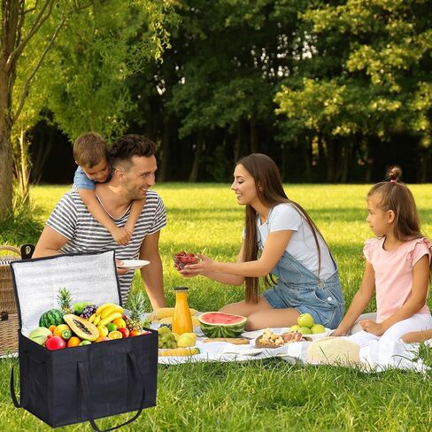 حزمة من 5 أكياس بقالة معزولة قابلة لإعادة الاستخدام من باتيكل، أكياس تبريد مقاس XXXL مع حقيبة طعام حرارية بسحاب لبقالة الطعام الساخنة والباردة والسفر على الشاطئ، أسود (22.8 بوصة × 13 بوصة × 15 بوصة) in Kuwait