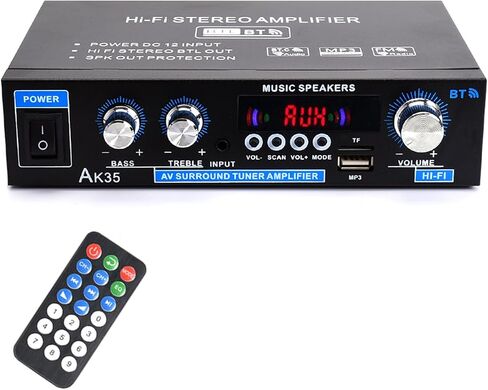 Woopker AK35 Audio Amplifier Max 200W HiFi 2.0 Stereo Bluetooth 5.0 AMP Receiver for Car Home Party, with USB, TF Card, AUX Input, Bass & Treble Control in Saudi Arabia