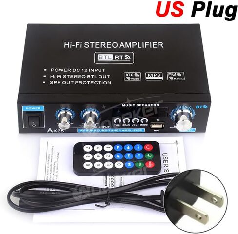 Woopker AK35 Audio Amplifier Max 200W HiFi 2.0 Stereo Bluetooth 5.0 AMP Receiver for Car Home Party, with USB, TF Card, AUX Input, Bass & Treble Control in Saudi Arabia