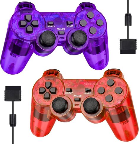 وحدة تحكم سلكية Doueuain لجهاز PS2، قطعتان من لوحة الألعاب عن بعد مزدوجة الصدمات متوافقة مع بلاي ستيشن 2، مع كابل بطول 1.8 متر (أحمر شفاف وأزرق شفاف) in Saudi Arabia